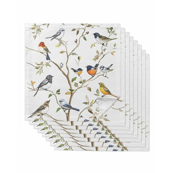 nqOlkjepod Spring Bird Cloth Napkins Set of 8 Reusable Dinner Napkins, Retro Leaf Flower Branch Animal Watercolor Cocktail Napkin Washable Table Napkins for Wedding/Holiday Party/Baby Shower 20"x20"