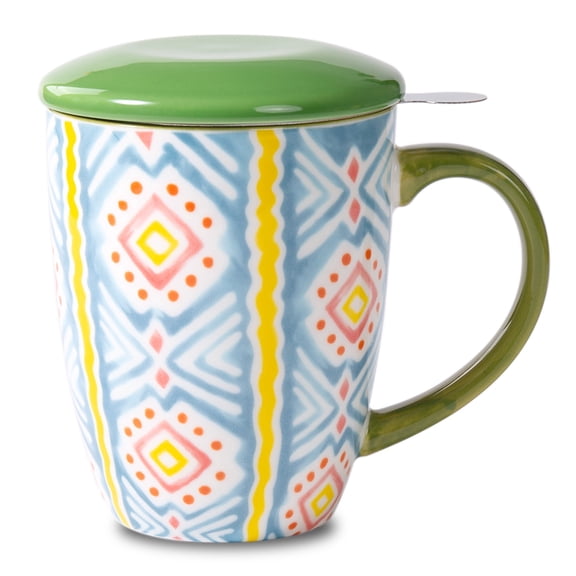 17Oz Ceramic Tea Mug with Infuser, Coffee Mug, Green Handle