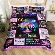 YST Cheerleading Duvet Cover for Kids Girls Teens,Cheerleader Bedding Set Twin,Gymnastics Lovers Comforter Cover,Cheer Team Checkered Patchwork Bed Cover with 1 Pillow Sham Zipper&Ties