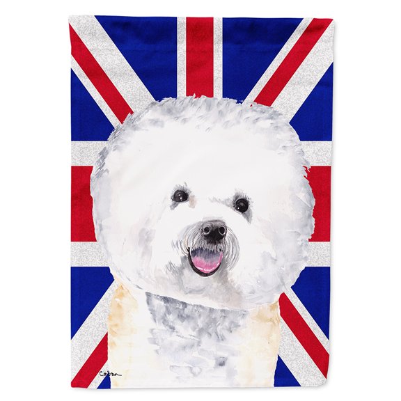 Bichon Frise with English Union Jack British Flag Garden Flag