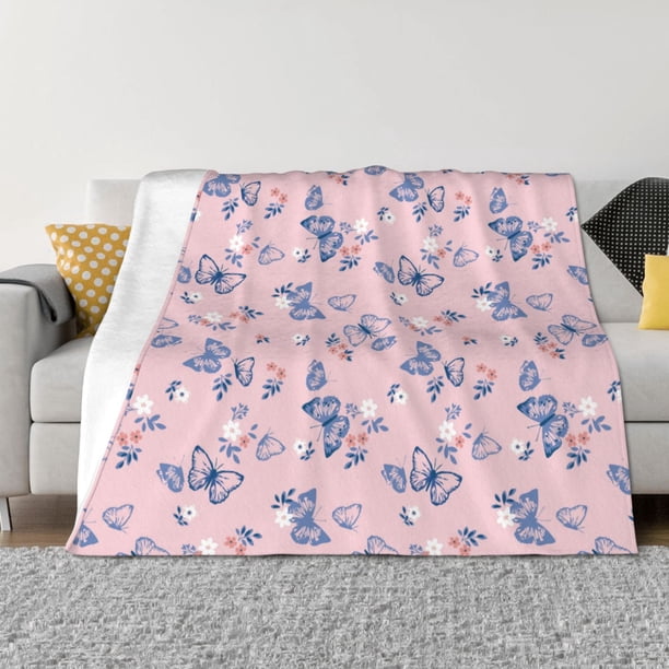 Fotbe Butterfly Manta de Franela con Estampado, Manta Ultrasuave para Cama, Sofá, Auto, Hipoalergénica y Antibolitas-60"x50"