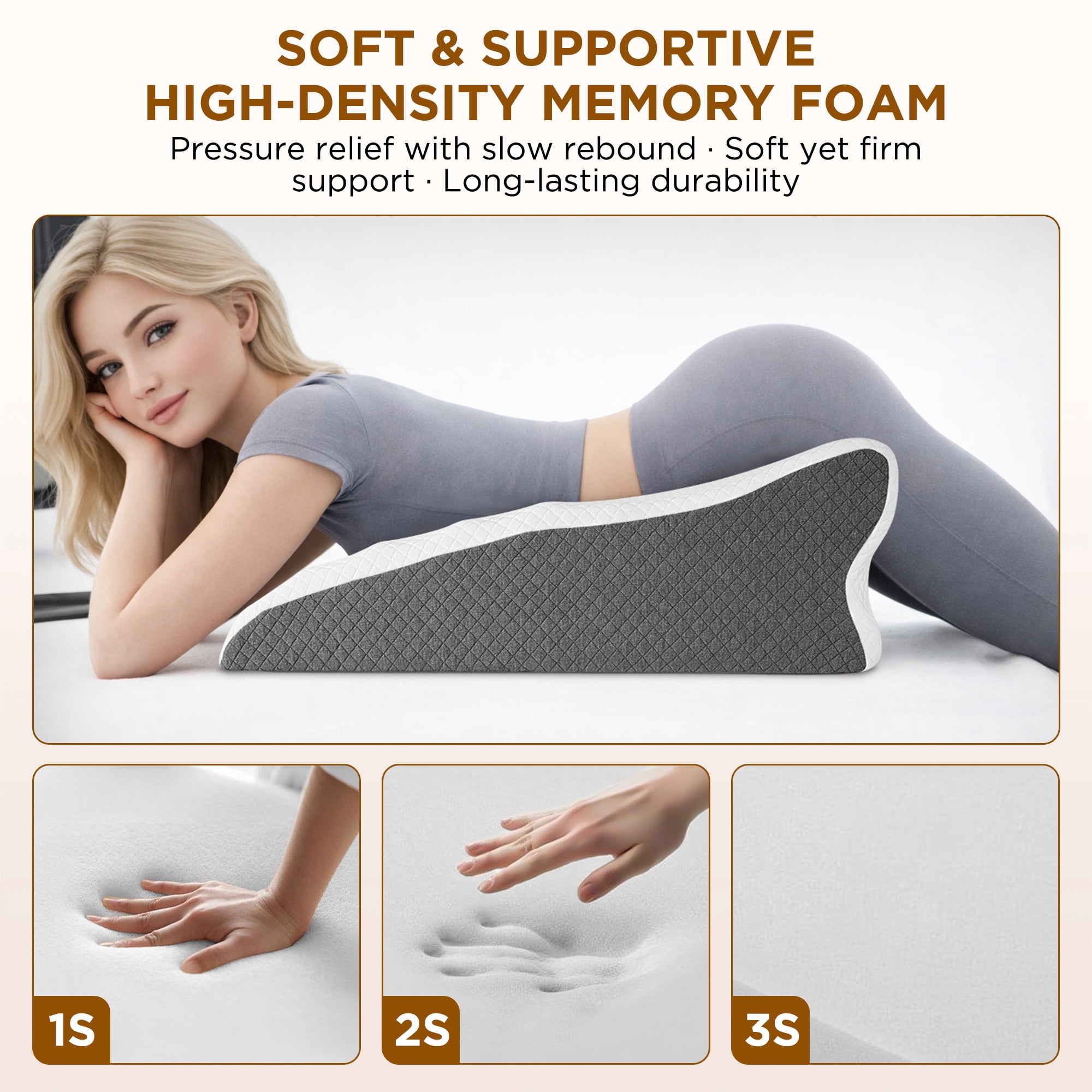 Kaipara Memory Foam Wedge Pillow for Sleeping, Bed Wedge Pillows Headboard for Apnea & Acid Reflux, Neck & Back Pain Relief, Adult Ergonomic Triangle Support Pillow for Sitting, Reading and Lying