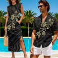 thumbnail image 4 of Jeiento Polynesia Flower Matching Beach Outfits for Couples Summer Sleeveless Dress for Women Loose Maxi Split Sundress with Pockets Mens Tropical Shirt Husband and Wife Vacation Clothing, Black, 4 of 6