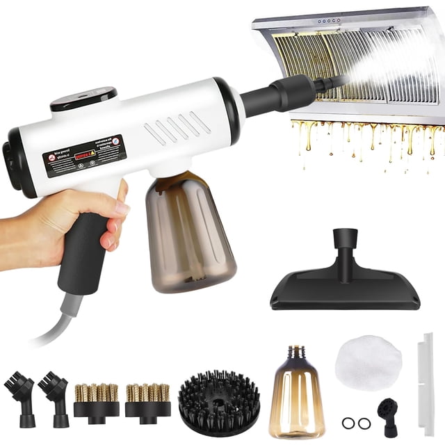 LINGLUCKY Limpiador Pistola Vapor Portátil a Presión de Alta Temperatura con 7 Boquillas y Tanque de 600 ml, Máquina de Limpieza para Cocina, Baño y Muebles, 3 Niveles Ajustables (Blanco)
