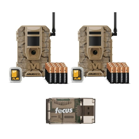 Muddy Mitigator 2.0 24MP Cellular Camera Combo with 720p Video and Versatile Mounting (Brown, 2-Pack) Bundle with All-In-One High Speed Card Reader (3 Items)