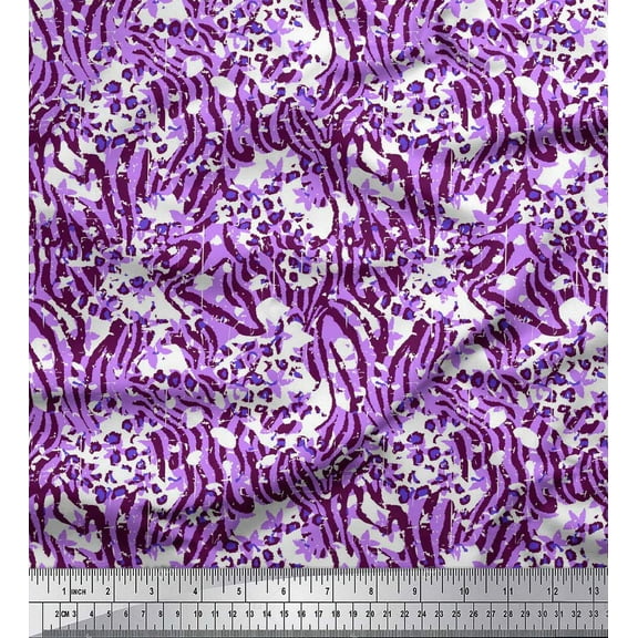 Soimoi Purple Cotton Duck Fabric Leopard & Wild Animal Skin Print Sewing Fabric BTY 42 Inch Wide