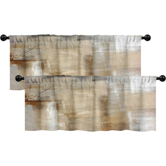 Beige Grey Valances for Windows 2 Pack, Modern Art Valance Curtains, Decorative Valance Rod Pocket Window Treatments for Living Room, Bedroom, Kitchen, 52" W x 18" L