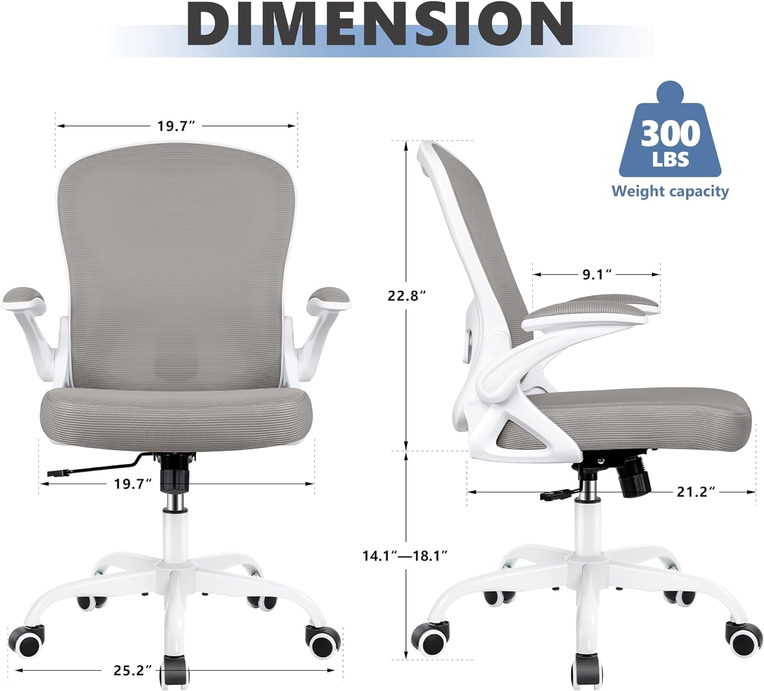 Office Chair, Ergonomic Desk Chair with Adjustable Height and Lumbar Support Swivel Desk Computer Chair with Flip up Armrests for Conference Room, Drak Gray