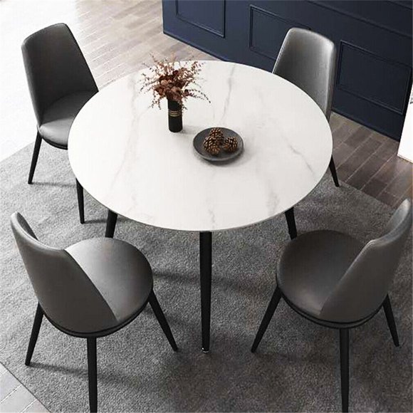 Wisfor Round Kitchen Dining Table High Gloss Marble Top with Tapered Metal Legs for Dining Room Coffee Shop Restaurant