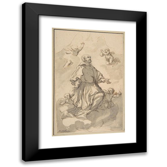 Johann Jacob Eybelwieser 11x14 Black Modern Framed Museum Art Print Titled - Saint Augustine on Clouds Surrounded by Angels (1667-1744)