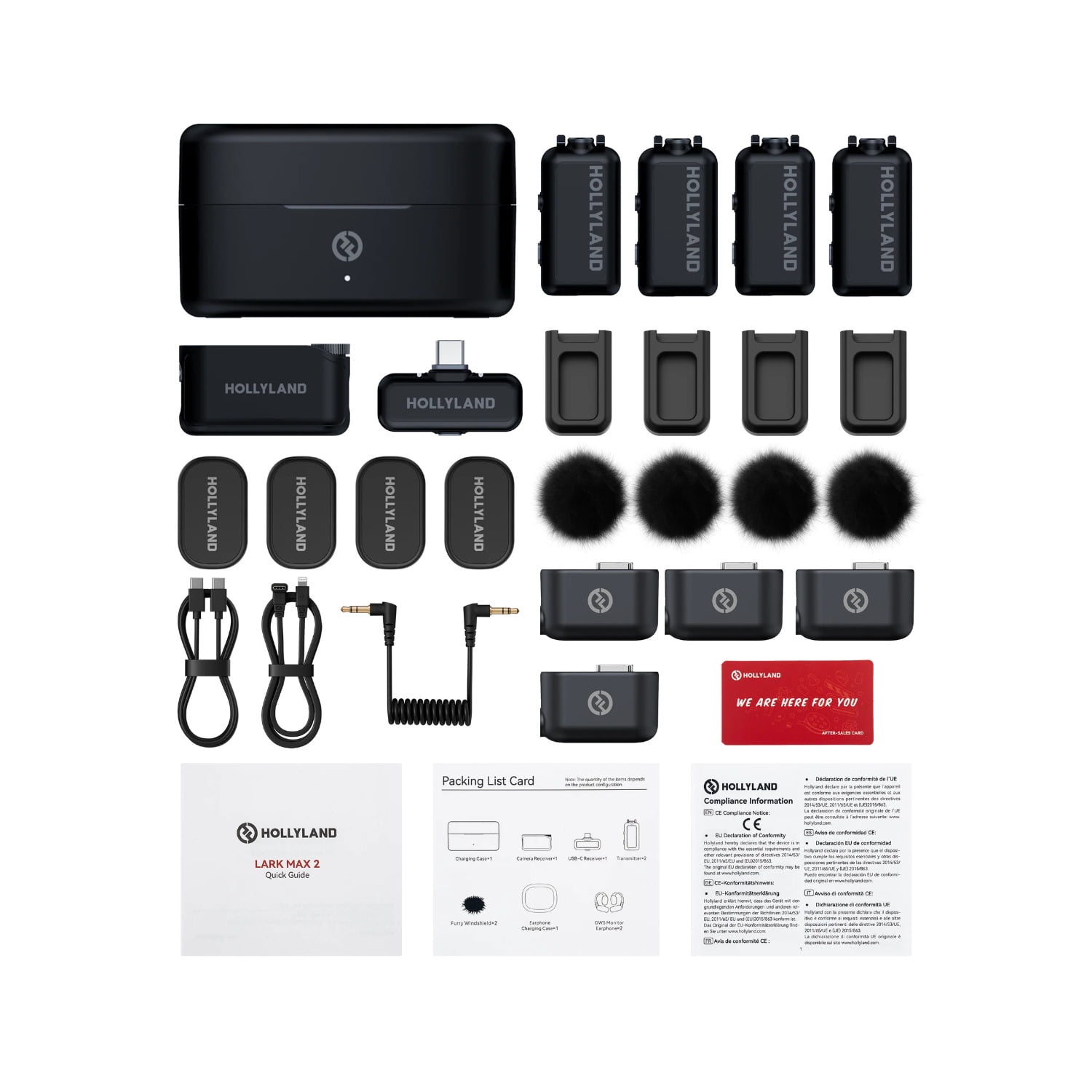 Hollyland LARK MAX 2 Combo 4-Person Wireless Microphone System for Cameras and Mobile Devices (Space Gray, 2.4 GHz)