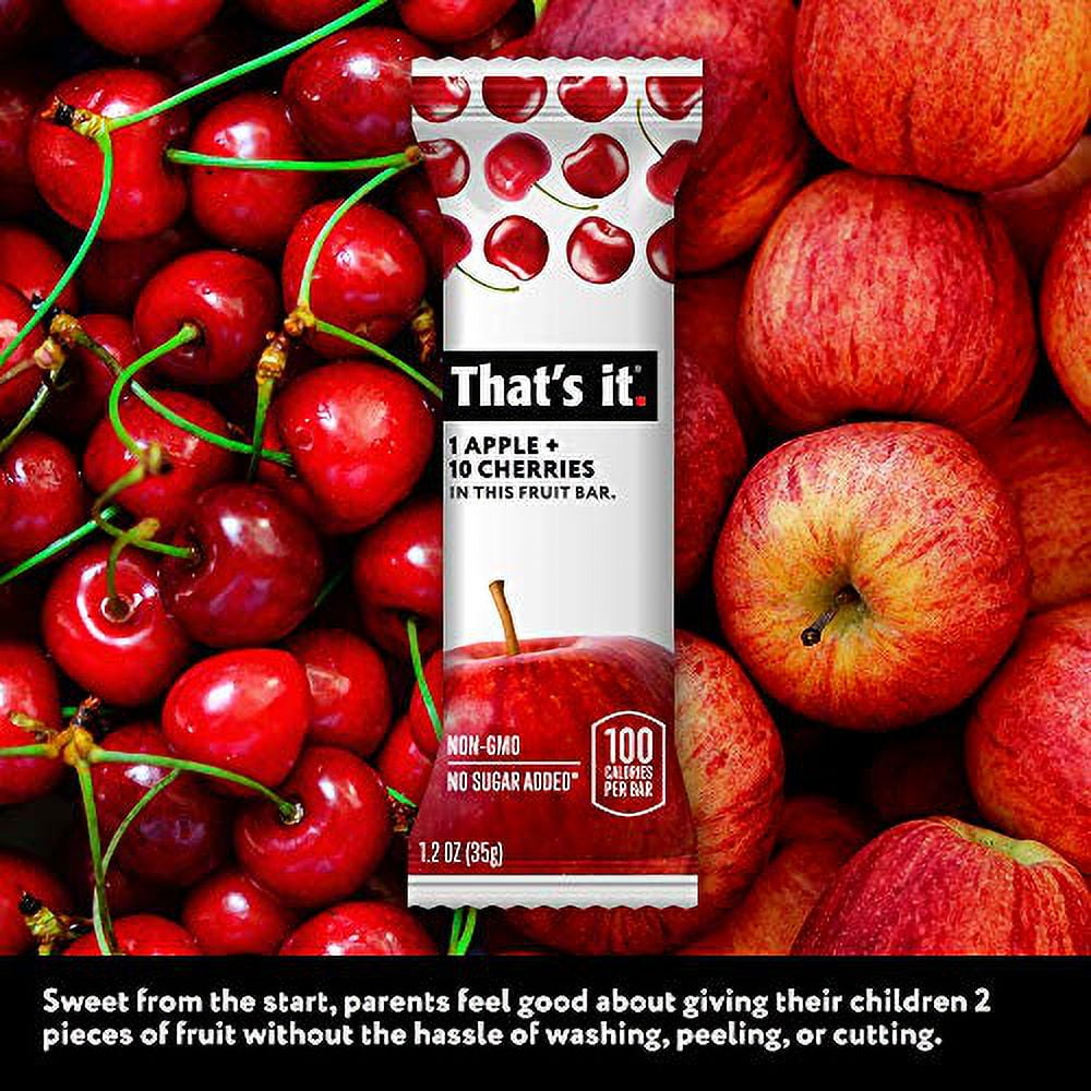 That's it. Apple + Cherry 100% Natural Real Fruit Bar, Best High Fiber Vegan, Gluten Free Healthy Snack, Paleo for Children & Adults, Non GMO No Sugar Added, No Preservatives Energy Food (12 Pack)