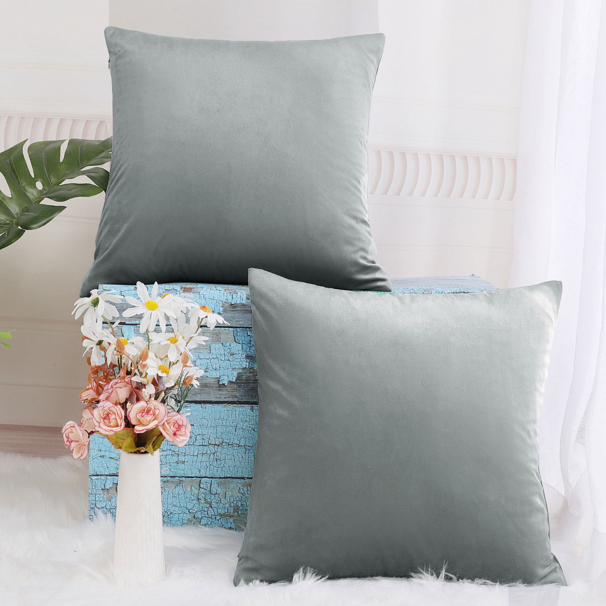 Unique Bargains Velvet Decorative softCushion Throw Pillow Cover 18" x 18" Gray