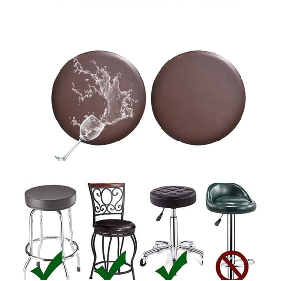 Elastic Waterproof Bar Stool Covers Round,Portable PU Leather Seat Slipcovers,Round Chair Cover Fits for 11.8-14.1 Inch Chairs,Brown