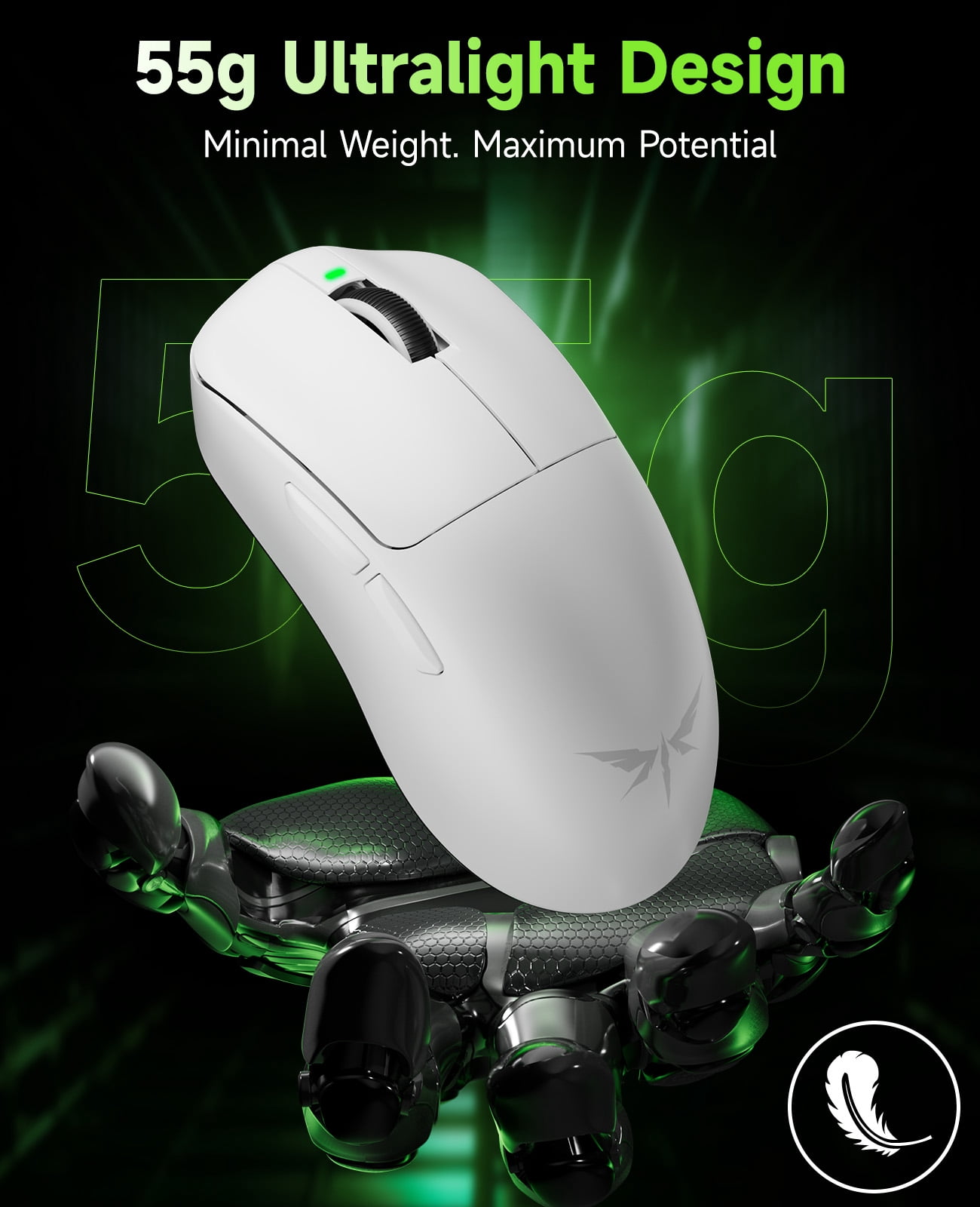 qaf Ultra Lightweight Wireless Gaming Mouse, 55g Tri-Mode Bluetooth/2.4G/USB-C Wired Mouse，Rechargeable 2.4G Cordless&Wired Mouse, 130Hrs Battery Life, for Laptop, PC, Mac-F1MOBA Black