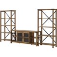 thumbnail image 1 of Metal X-Accent Wall with 60" Glass Door TV Console in Rustic Oak, 1 of 4
