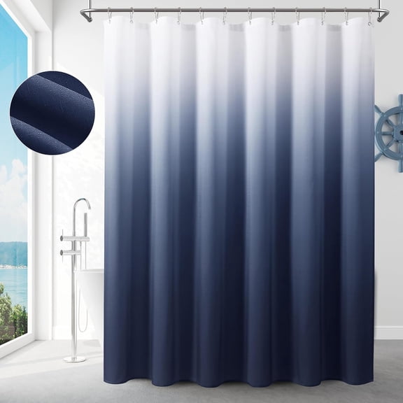Navy Blue Shower Curtain for Bathroom, Ombre Blue and White Polyester Fabric Shower Curtains, Men Coastal Nautical Accessories Decor Water Repellent Bath Curtain, 72x72 inch