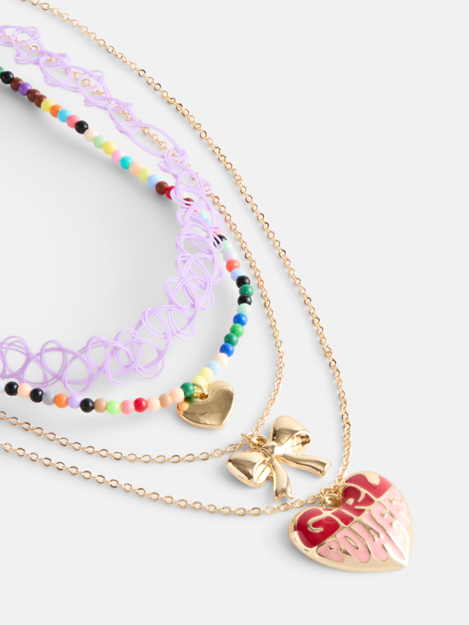 Wonder Nation 5 Pack "Girl Power" Necklace & Choker Set, Gold/Multi