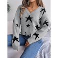 thumbnail image 5 of V Neck Star Pattern Distressed Detail Cropped Sweater for Women Gray Small, 5 of 5