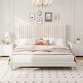 thumbnail image 2 of King Size Bed Frame, Adjustable Height Headboard, Velvet Upholstered Platform Bed Frame, No Box Spring Needed, Easy Assembly, Beige, 2 of 7