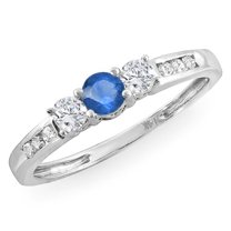 Dazzlingrock Collection 18K Round Blue Sapphire & White Diamond Ladies 3 Stone Engagement Bridal Ring, White Gold, Size 8.5