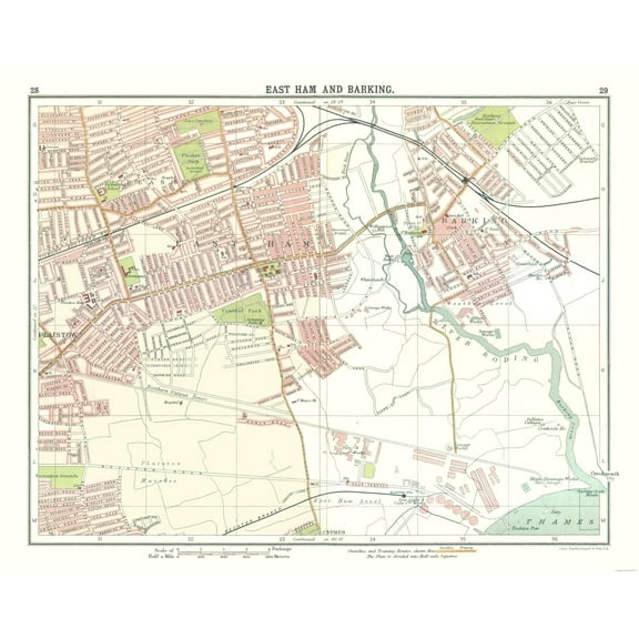 Historic Map - East Ham Barking London - Bartholomew 1921 - Vintage Wall Art