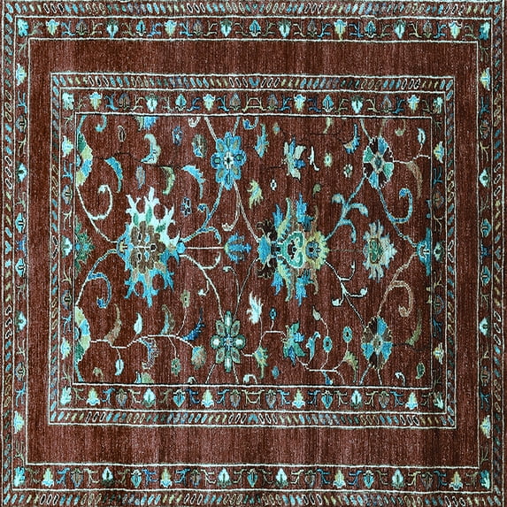 Ahgly Company Indoor Square Oriental Light Blue Industrial Area Rugs, 4' Square