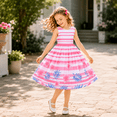 thumbnail image 2 of Sunny Fashion Girls Dress Pink Floral Leaf Striped Sleeveless Summer Sundress Cotton 11-12 Years, 2 of 9