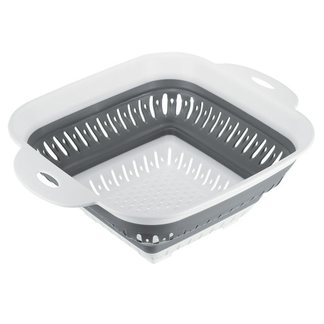 Silicona Plegable Colador, Cuadrado Plegable Colador con Asas Silicona Alimentos Coladores para Drenaje Pasta Patatas Frutas Verduras-Gris