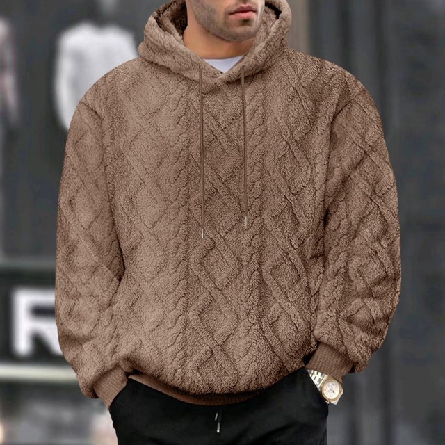 pstuiky camisas de manga larga para hombre, Sudadera con capucha de manga larga con bolsillo y cordón de forro polar de color liso para hombre salir tops m