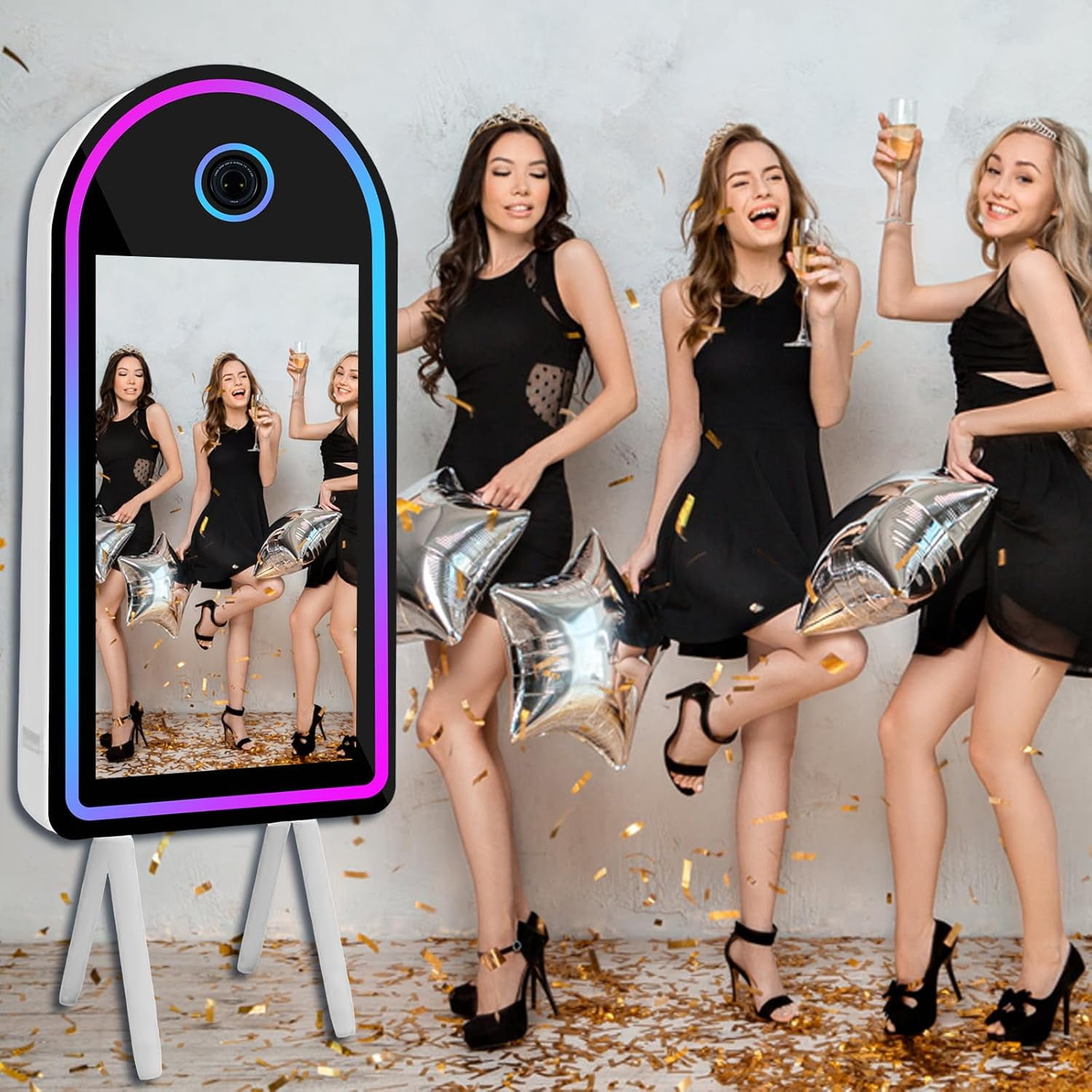 LivFiv Portable Magic Mirror Selfie Photo Booth 32 inch Touch Screen for Party Events Wedding
