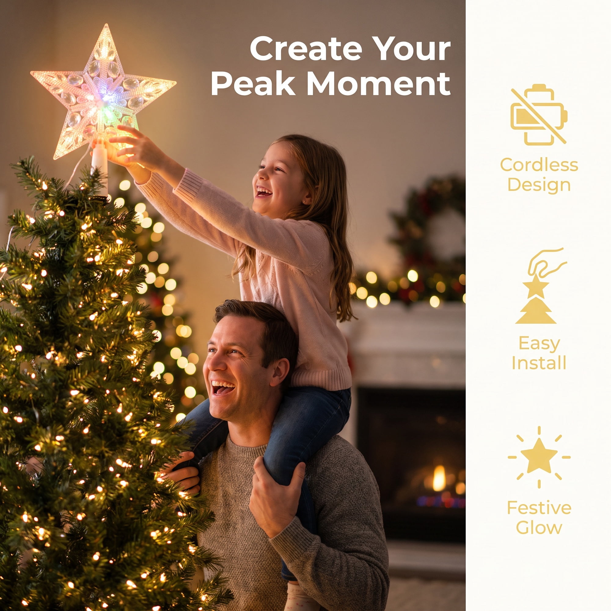 Unique Bargains Tree Finial Battery Operated Spring Mount Star Multicolor Lights 7.9"