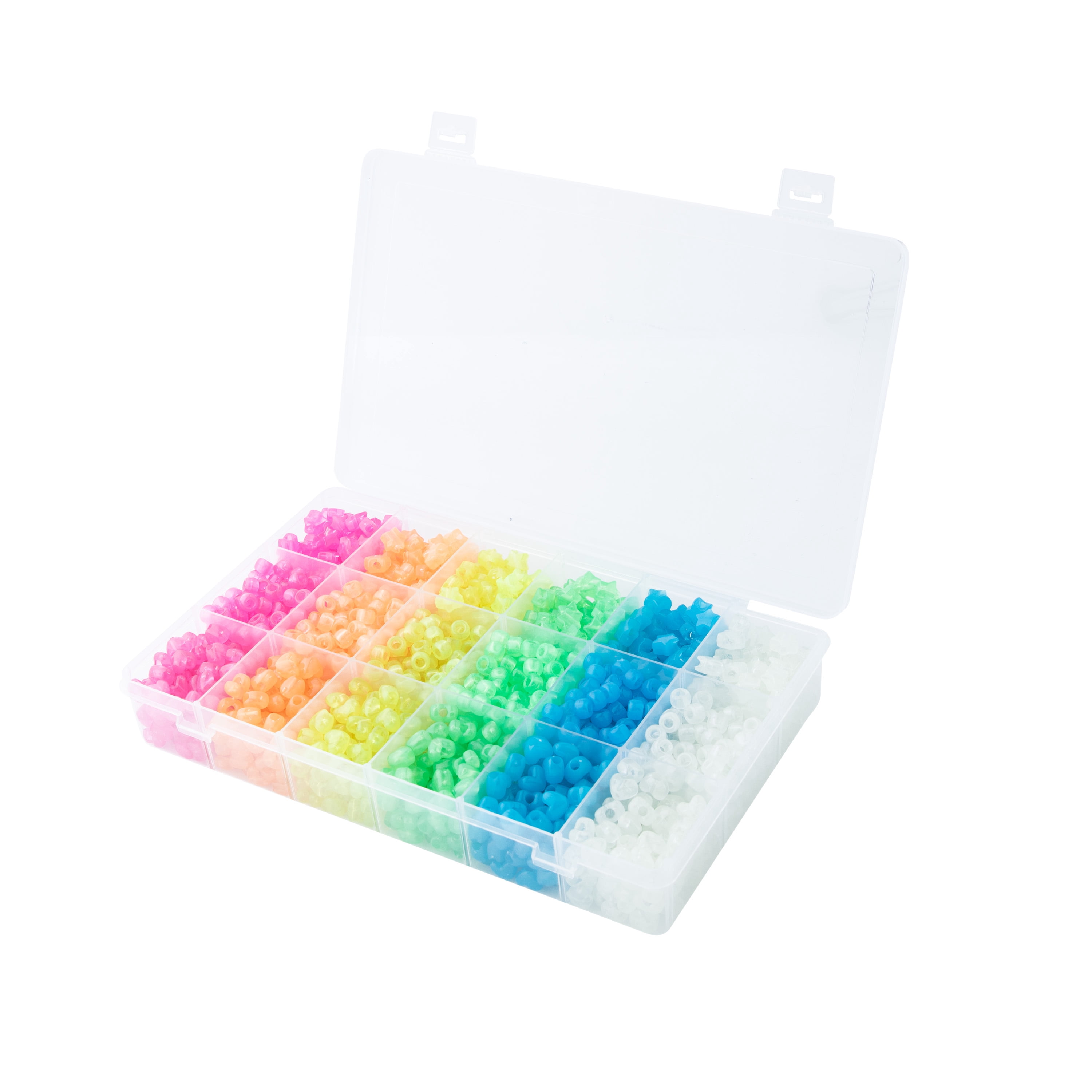 Hello Hobby Glow Bead Box- Plastic Heart, Star, and Pony Beads