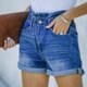 thumbnail image 1 of Pantalones cortos para mujer, cintura elástica, bolsillos con botones, bordes enrollados, pantalones cortos informales simples de verano, 1 of 8
