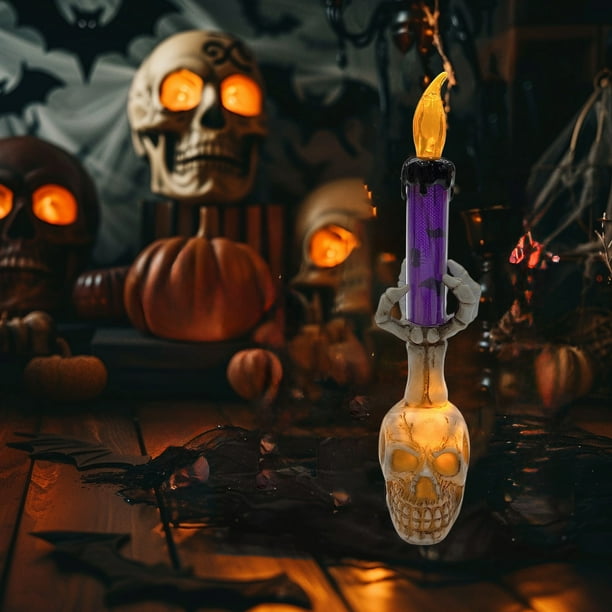 Seyotauo Bright Halloween Decorations, Lighted Battery Operated Skeleton Hands Hold Candle with Stakes, way Decor for Indoor Outdoor Party Home Garden