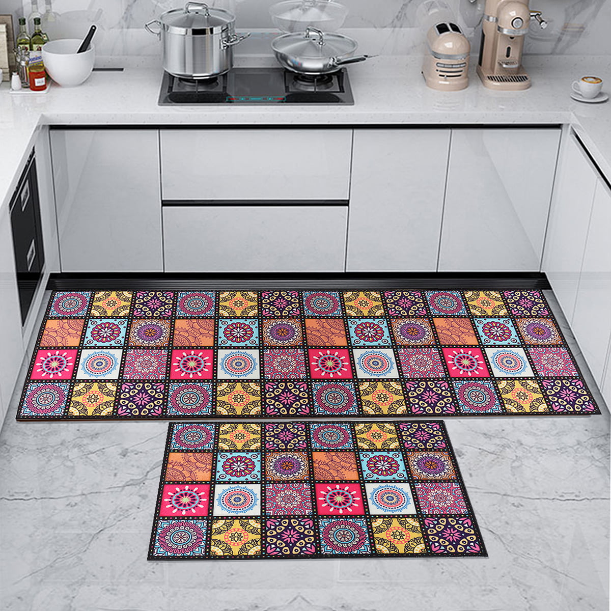 Blue and Pink Floral Fall from Cup Throw Rugs Runner Door Mat Entryway Bedroom Spring Flowers Farm Check Non-Slip Doormat for Laundry Room/ Bathroom/Indoor Rug 16x24 Kitchen Area Rug Floor Tassels 