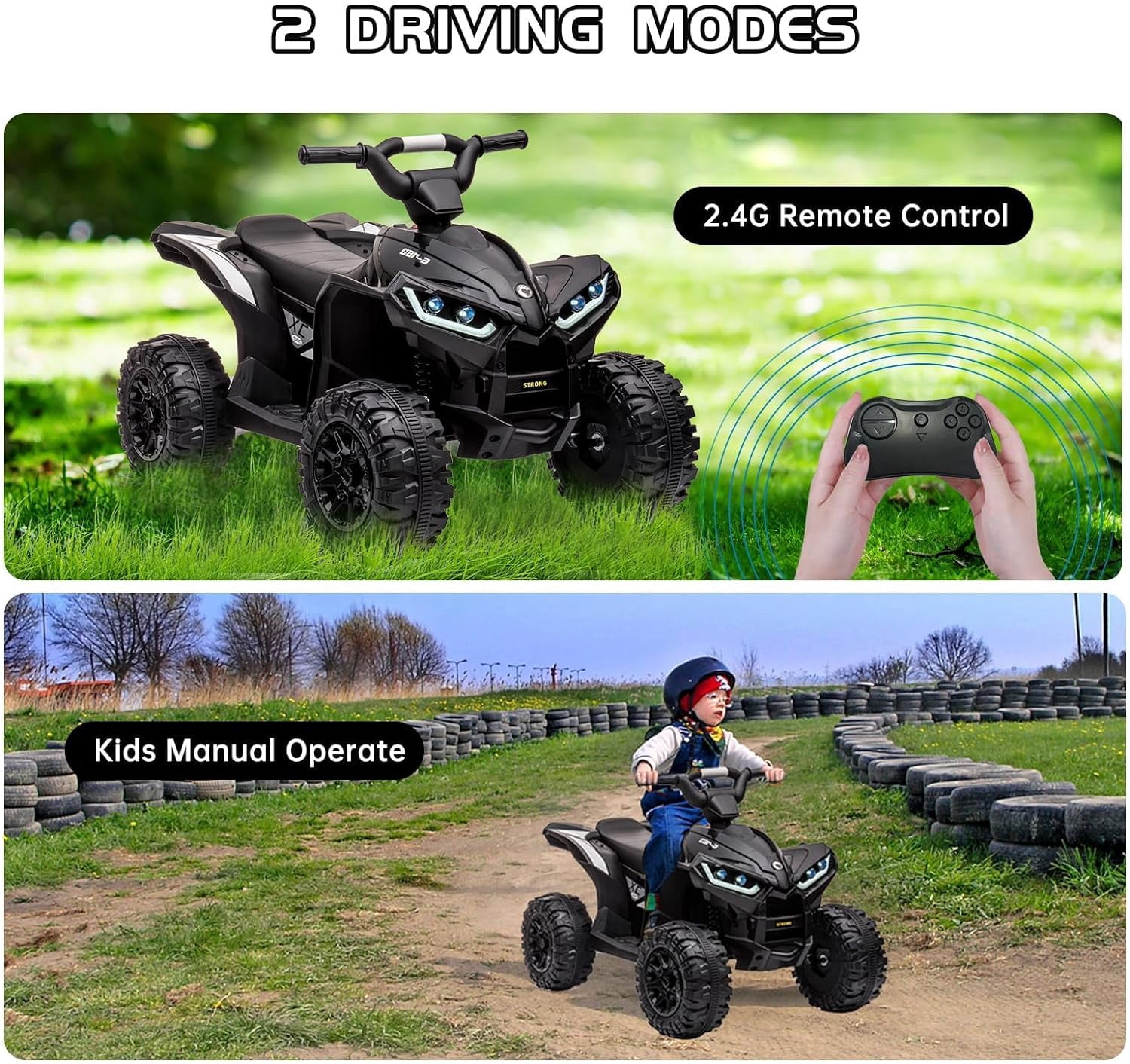 Luku 12V Kids Ride-On Electric ATV, 4 Wheel Dual Drive Toy Car with Music for Boys Girls Gift, Black
