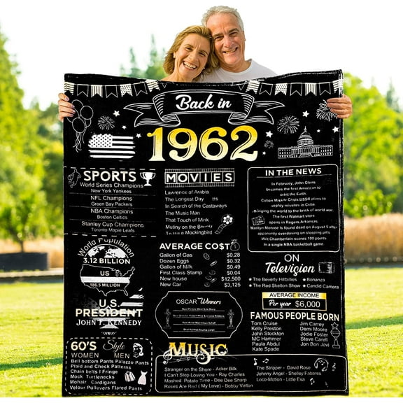 60th Birthday Blanket Gift for Women or Men, 60 Years Old 1962 Anniversary Weeding Gift for Wife Husband Mom Dad Grandparents, Back in 1962 Flannel Fleece Soft Throw Blanket