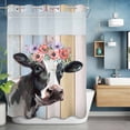 thumbnail image 2 of Farms Cows No Hook Shower Curtain with Snap in Liner Red Pink Purple Flowers Wooden Stripes Animal Waterproof Bathroom Shower Curtain with See Through Top Window for Bathtub 72" x 84", 2 of 9