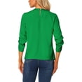 thumbnail image 4 of CURVOSPORT Women's Dressy Shirt Work Office Top Keyhole Pleated Front Ruched 3/4 Sleeve Chiffon Blouse M Light Green, 4 of 7