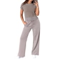 thumbnail image 2 of Women's Wide Leg Crochet Sheer Knit Sweater Matching Sets 2 Piece Set Pants Outfit Top for Lounge Gray XXL, 2 of 10