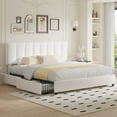thumbnail image 2 of VECELO Upholstered Bed Frame with 4 Storage Drawers, King Size Modern Platform Bed Frame with Adjustable Headboard, No Box Spring Needed, White, 2 of 8