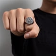 thumbnail image 4 of HIJONES Men's Round Irregular Crack Ring Stainless Steel Hip Hop Stone Cracks Wide Ring Band Finger Jewelry Silver Size 9, 4 of 5