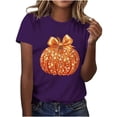 thumbnail image 2 of NuoCaiYun Summer T Shirts for Women, Casual Womens Workout Tshirt Pumpkin Print Round-Neck Pullover Short Sleeve Tops, 2 of 6