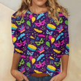 thumbnail image 2 of JGNGSHN Mardi Gras Shirts for Women 3/4 Length Sleeve Tops Crew Neck Blouses Fashion Carnival Party Parade Top, 2 of 5