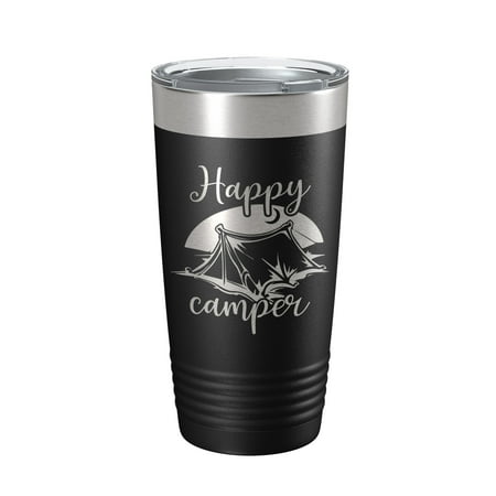 

Happy Camper Tumbler Travel Mug Gift Insulated Laser Engraved Coffee Cup 20 oz Black