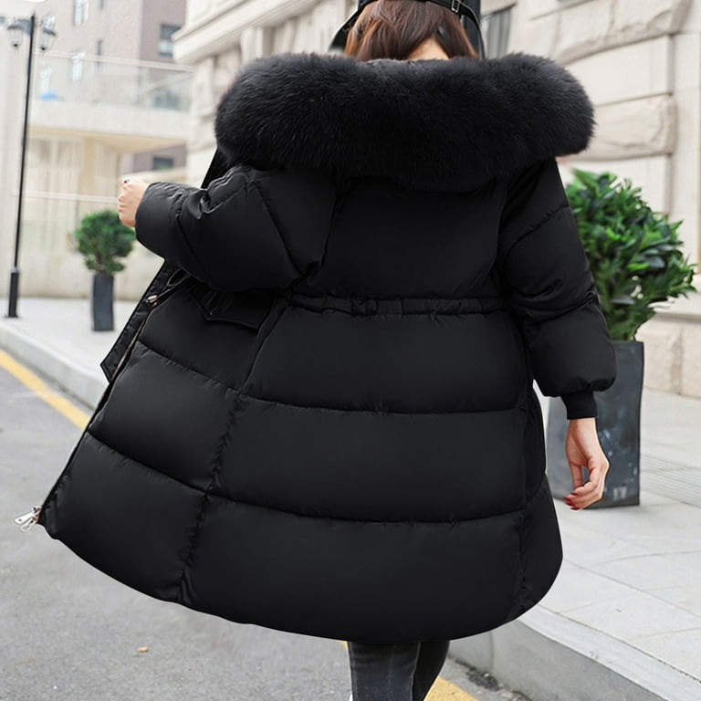 jtjvou Women s Thicken Parka Coats Winter Warm Military Puffer Jackets Thicken Padded Knee Length Zip Up Fashion Outerwear for Women Black XXXL Walmart