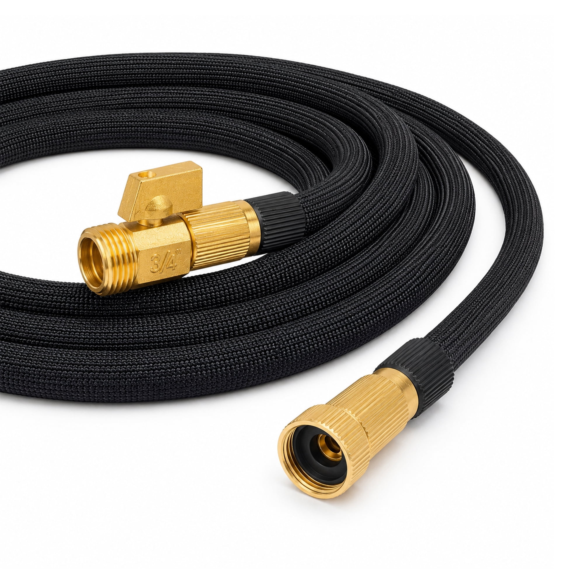 50FT Non-Expanding Heavy-Duty Garden Hose, Reinforced PVC & Polyester, 3/4-Inch Brass Connectors, Durable & Burst-Resistant, with 10-Function Nozzle