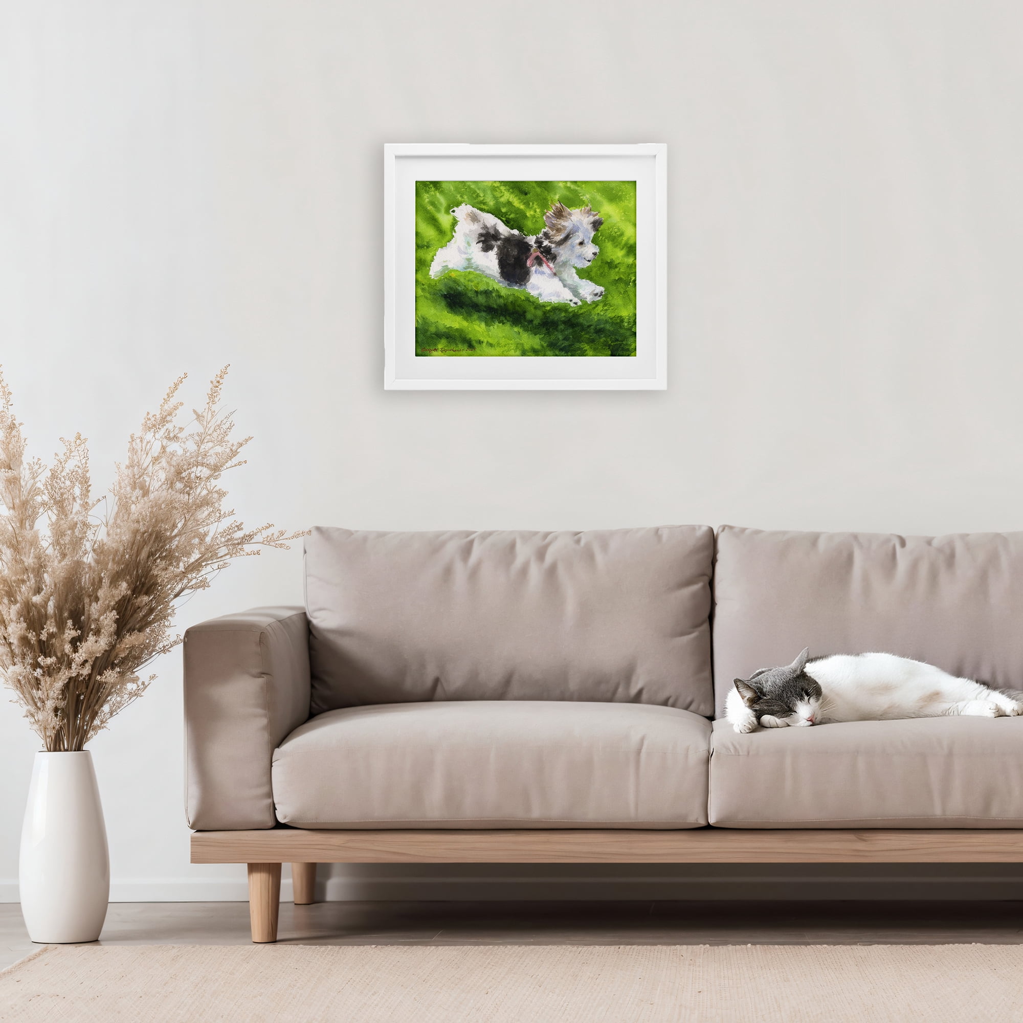 Stupell Industries Happy Maltipoo Running White Framed Print Under Glass, design by George Dyachenko