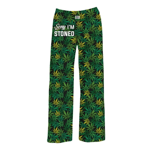 Collections Etc Unisex Sorry I'm Stoned Marijuana Leaf Lounge Pants with Pockets Black/Green X-Large